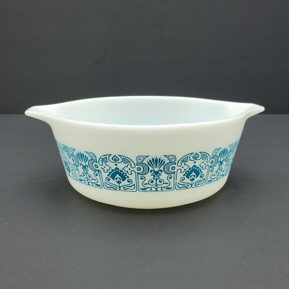 Pyrex Horizon Blue 1.5 Pt Covered Casserole 472 Turquoise on White Baking Dish - Picture 3 of 12